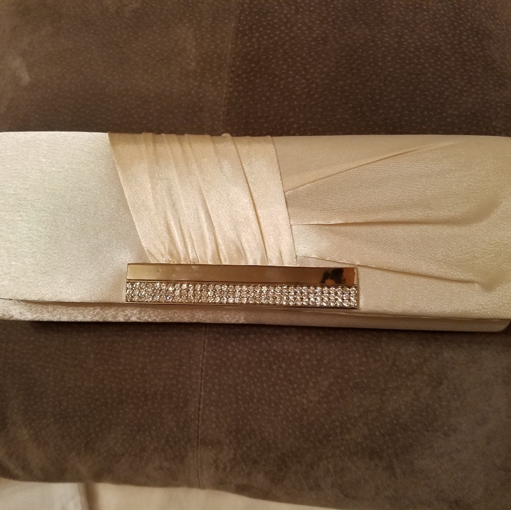 New Champagne Satin Crystal Clutch